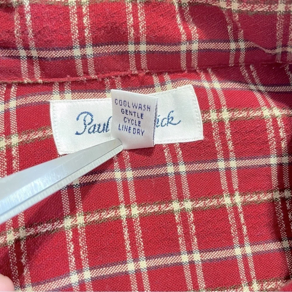 Paul Fredrick Red Plaid Button Down Shirt XL – Made in USA, Rayon Cotton Blend